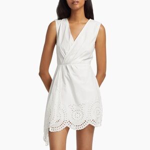 Milly White Embroidered Poplin Faux-Wrap Dress